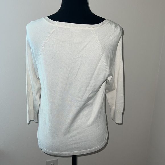 Neiman Marcus mixed media ivory sweater top 3/4 sleeves Sz S - Picture 3 of 6
